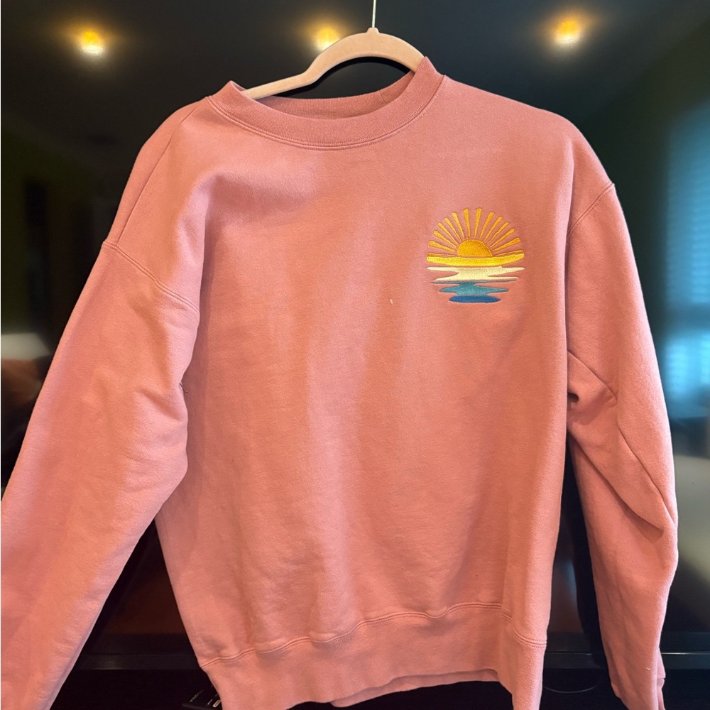 Pink Sweatshirt with Embroidered Sun Design
